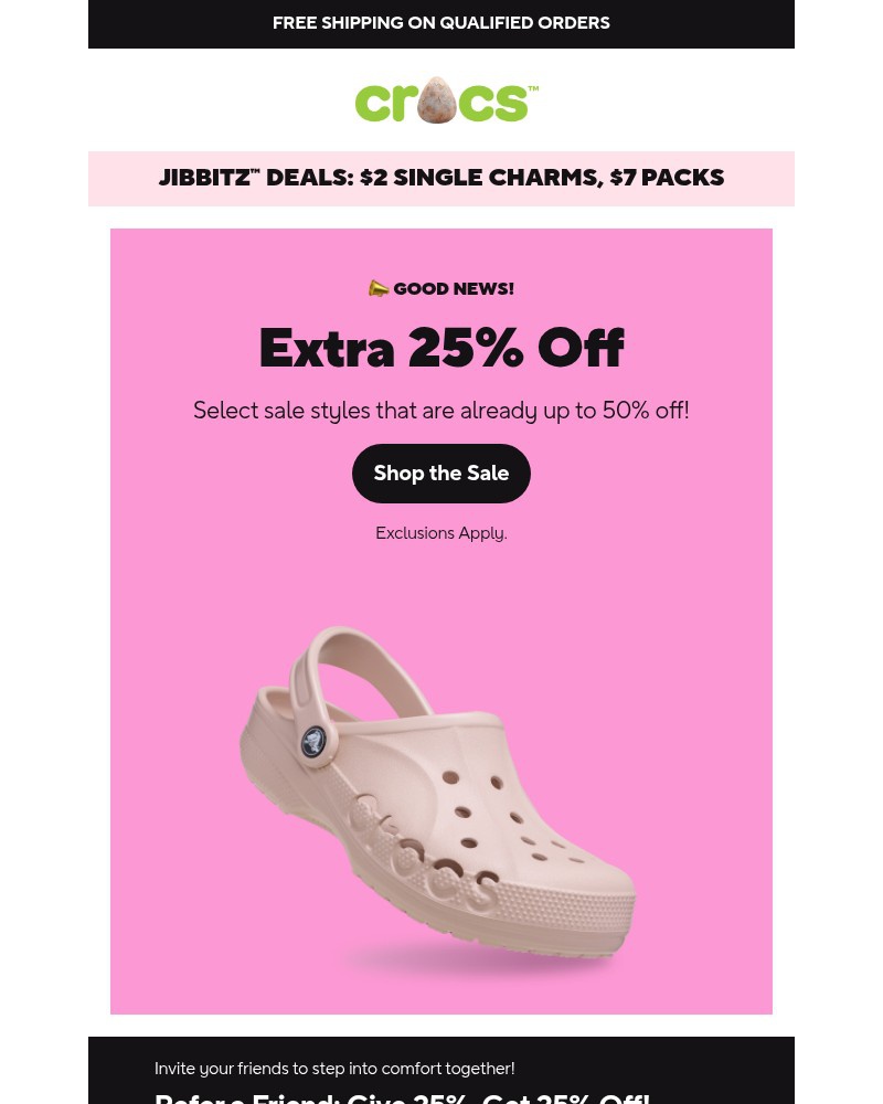 Screenshot of email sent to a Crocs Newsletter subscriber