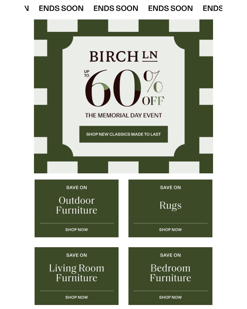 Screenshot of email sent to a Birch Lane Newsletter subscriber