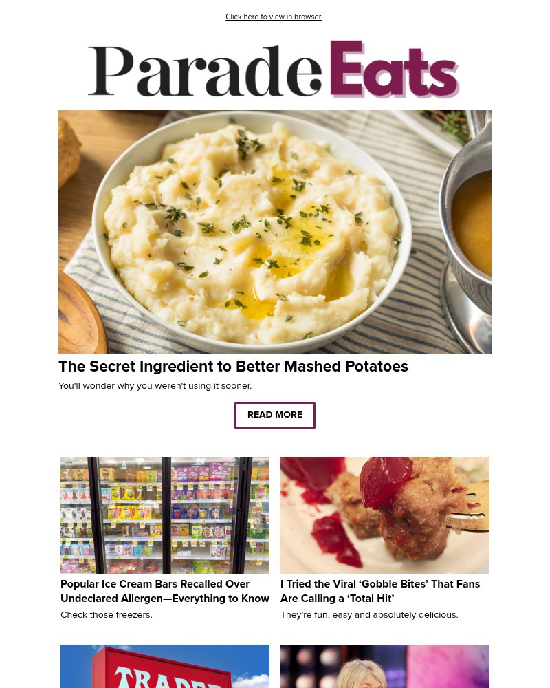 Screenshot of email sent to a Parade Newsletter subscriber