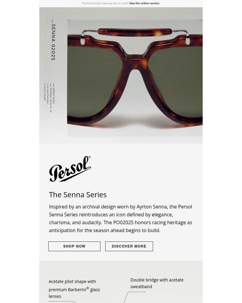 Screenshot of email sent to a Persol Newsletter subscriber