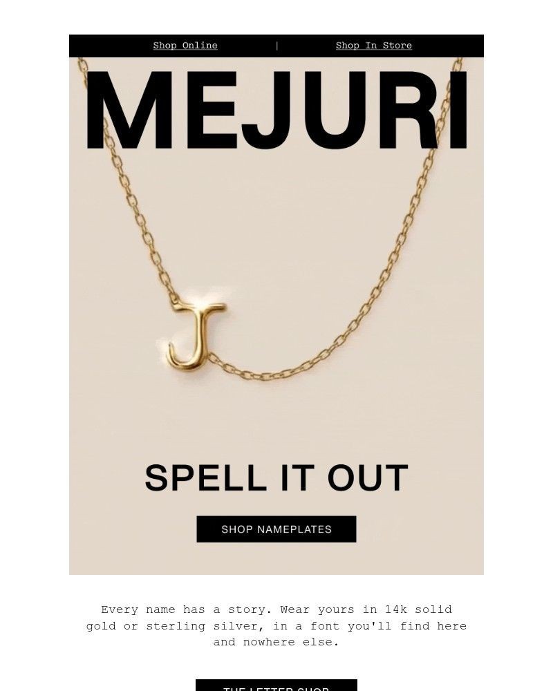 Screenshot of email sent to a Mejuri Registered user