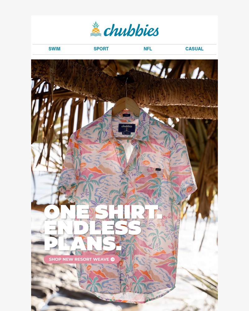 Screenshot of email sent to a Chubbies Newsletter subscriber