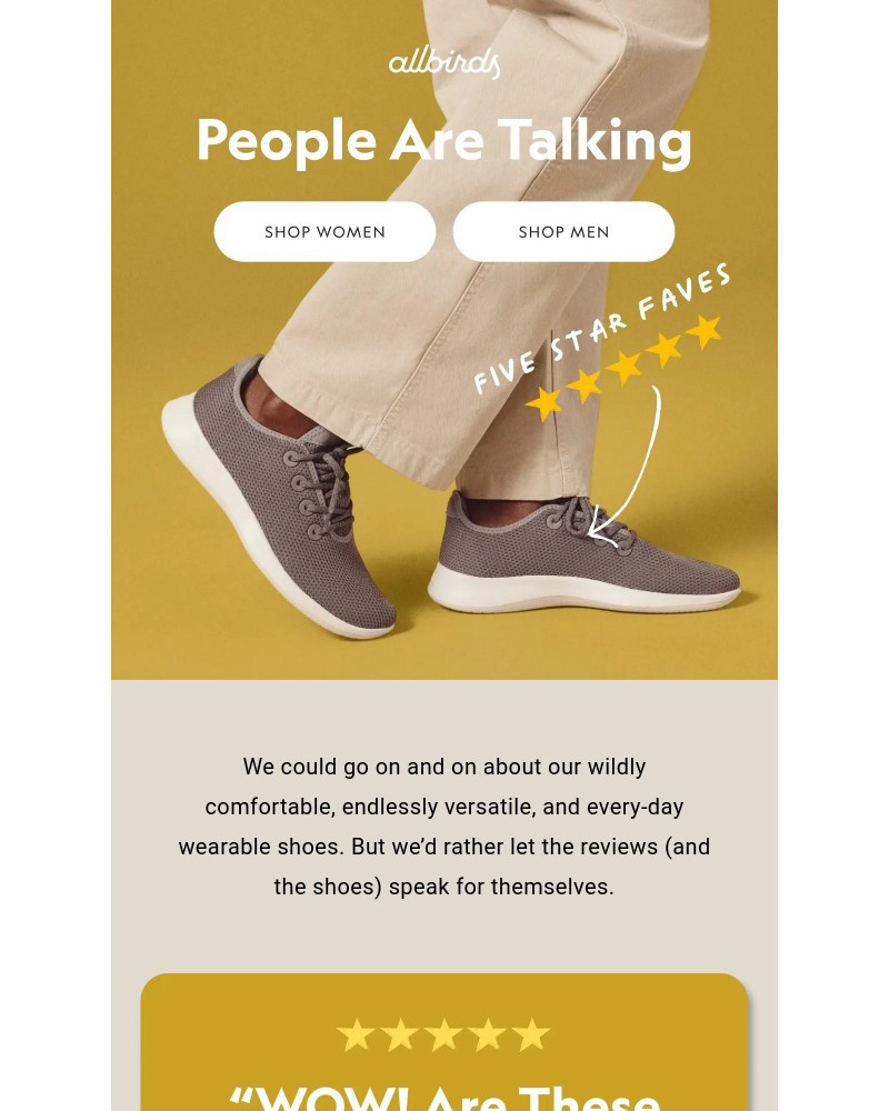 Screenshot of email sent to a Allbirds Newsletter subscriber