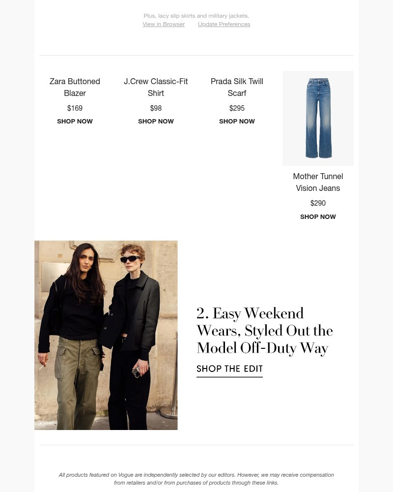 Screenshot of email sent to a Vogue Newsletter subscriber