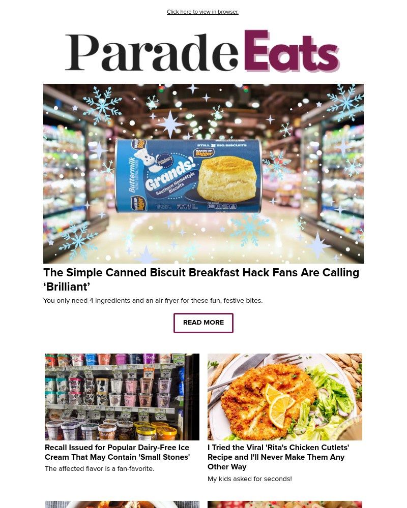 Screenshot of email sent to a Parade Newsletter subscriber