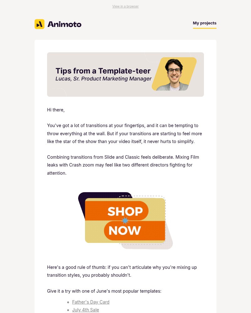 Screenshot of email sent to a Animoto Registered user