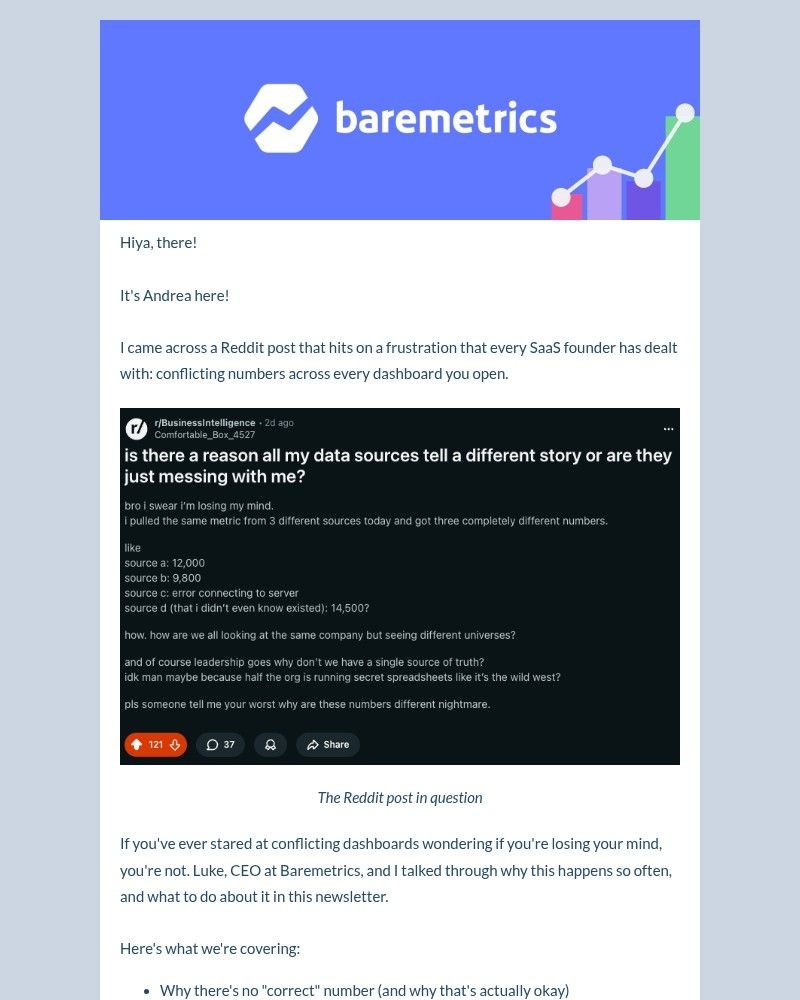 Screenshot of email sent to a Baremetrics Trial user