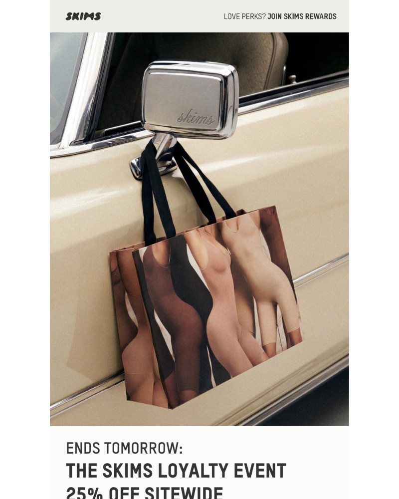 Screenshot of email sent to a Skims Newsletter subscriber