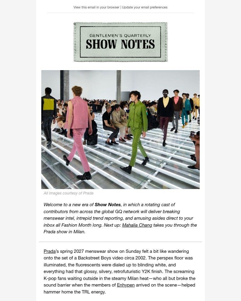 Screenshot of email sent to a GQ Newsletter subscriber