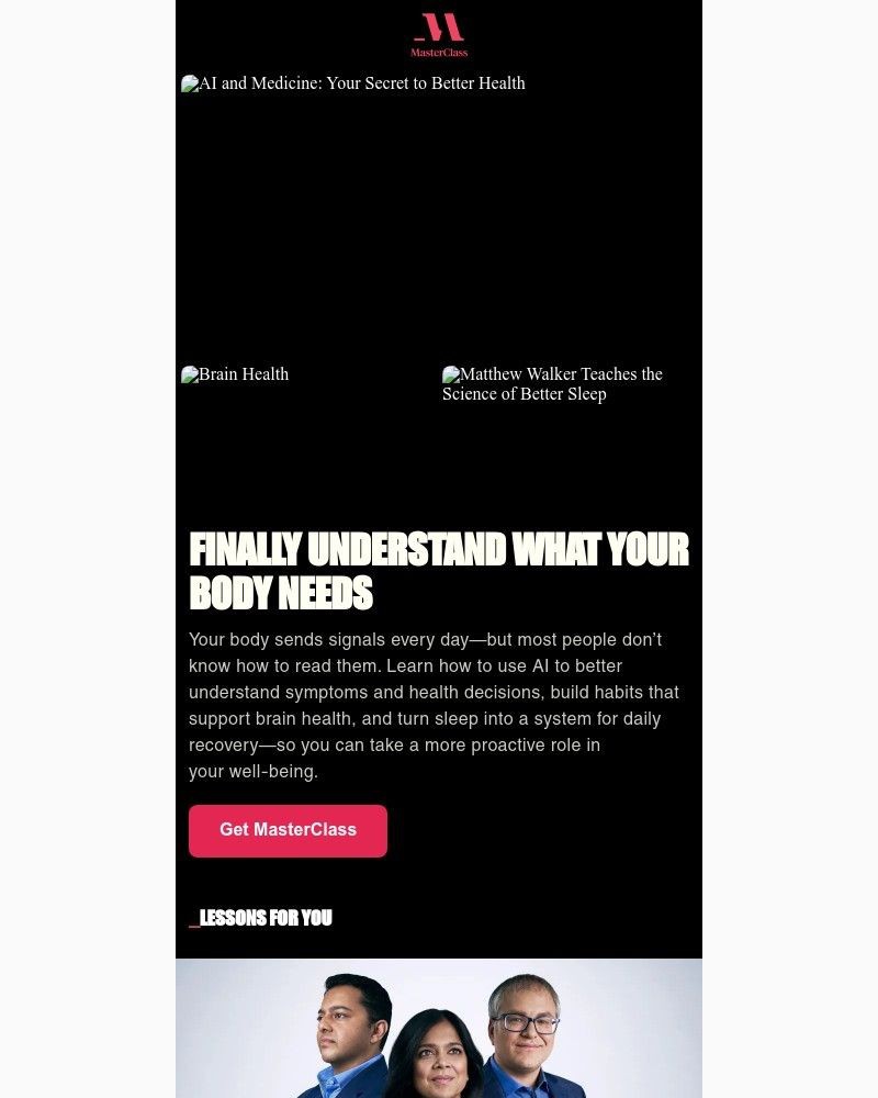 Screenshot of email sent to a MasterClass Registered user
