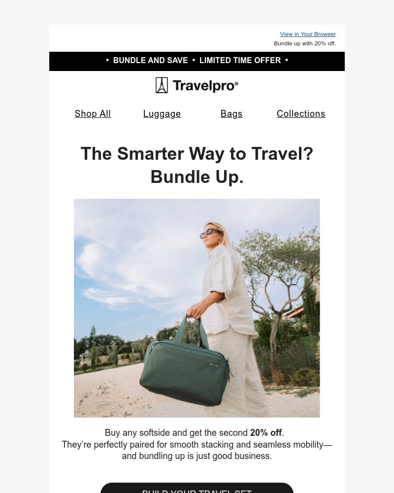 Screenshot of email sent to a Travelpro Newsletter subscriber