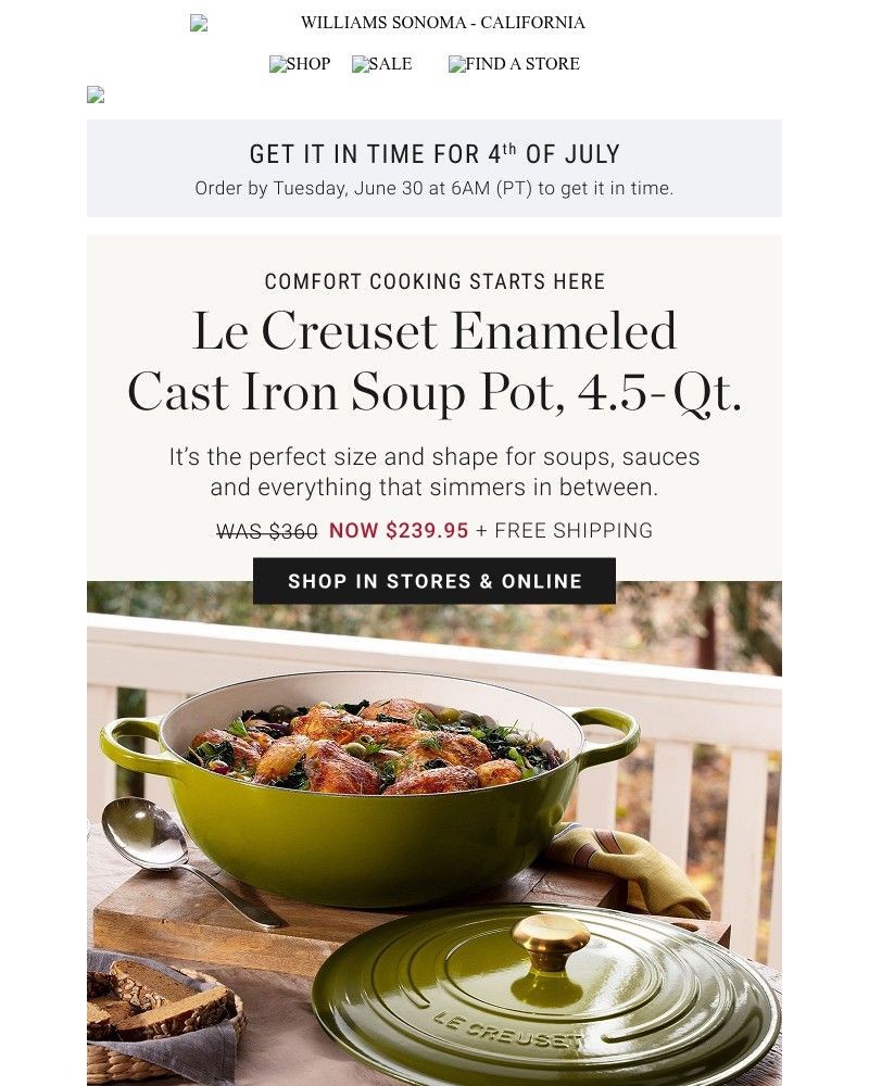 Screenshot of email sent to a Pottery Barn Newsletter subscriber