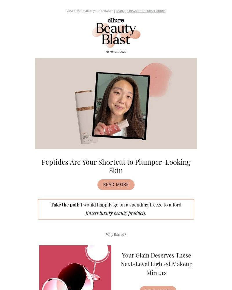 Screenshot of email sent to a allure Newsletter subscriber