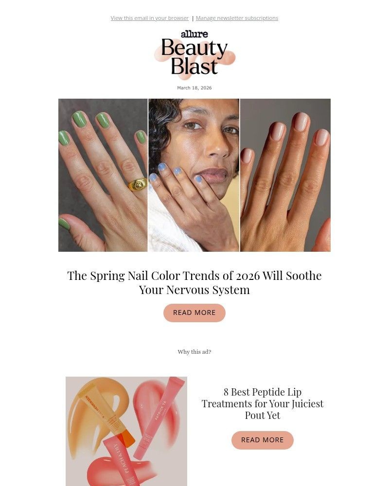 Screenshot of email sent to a allure Newsletter subscriber