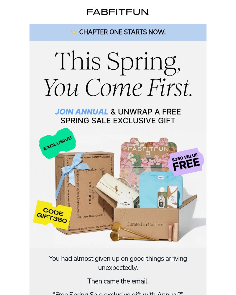 Screenshot of email sent to a FabFitFun Newsletter subscriber