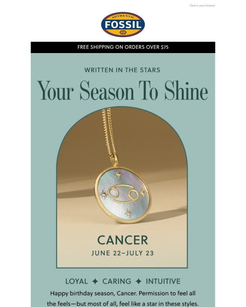 Screenshot of email sent to a Fossil Newsletter subscriber