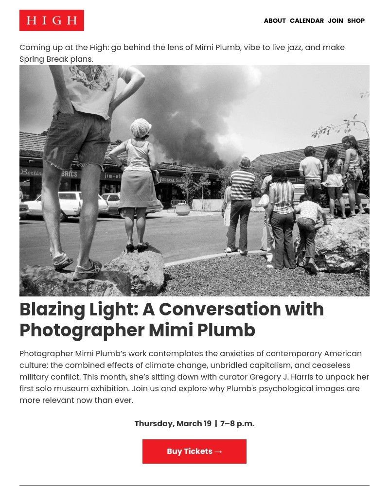 Screenshot of email sent to a High Museum of Art Newsletter subscriber