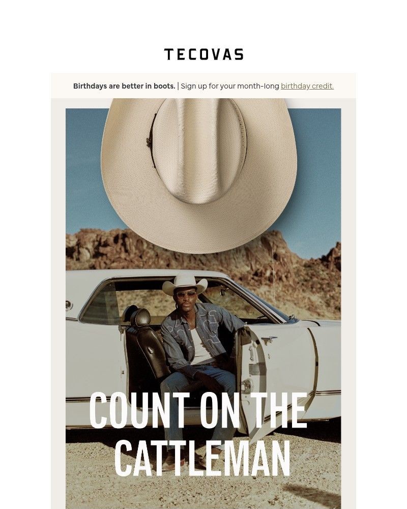 Screenshot of email sent to a Tecovas Newsletter subscriber