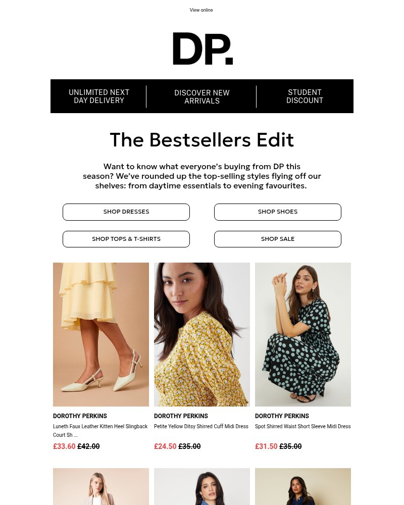 Screenshot of email sent to a Dorothy Perkins Newsletter subscriber