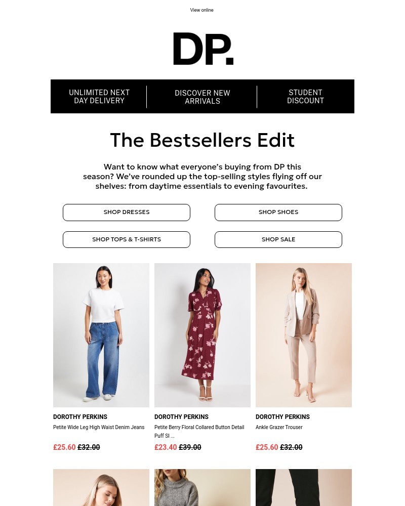 Screenshot of email sent to a Dorothy Perkins Newsletter subscriber