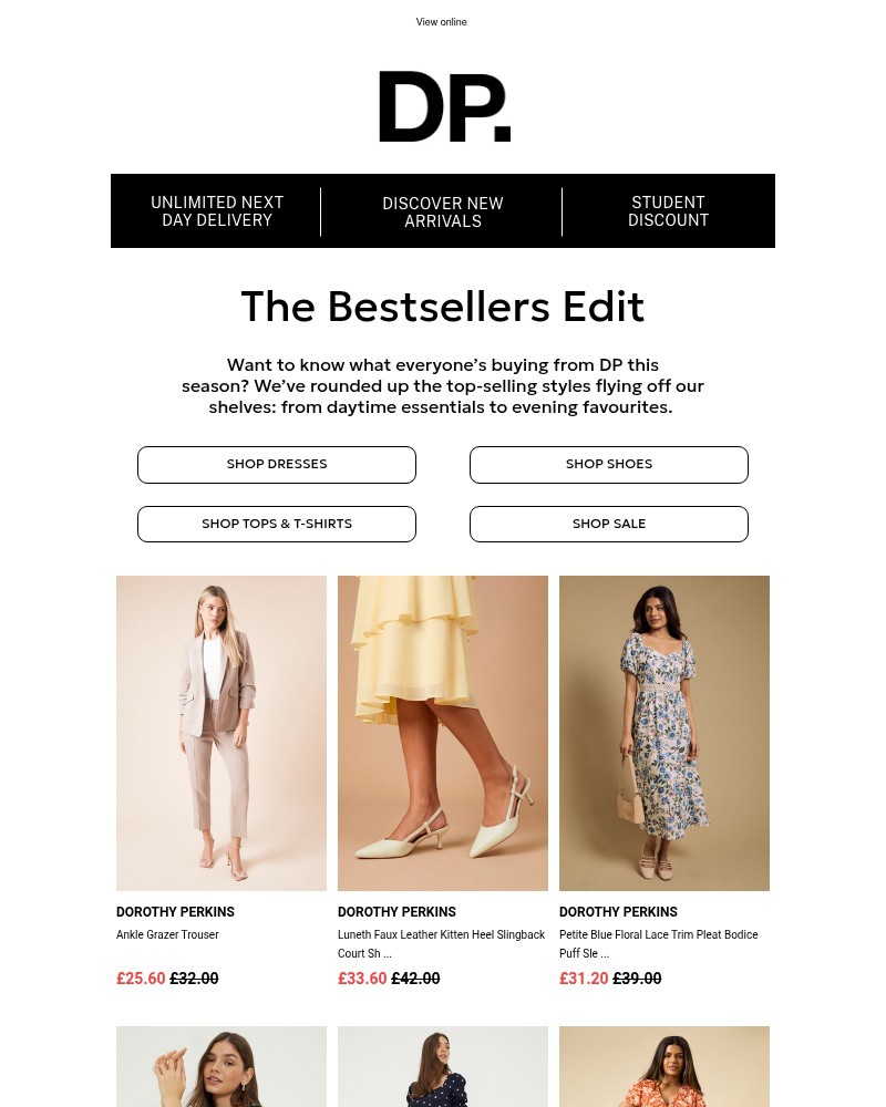 Screenshot of email sent to a Dorothy Perkins Newsletter subscriber