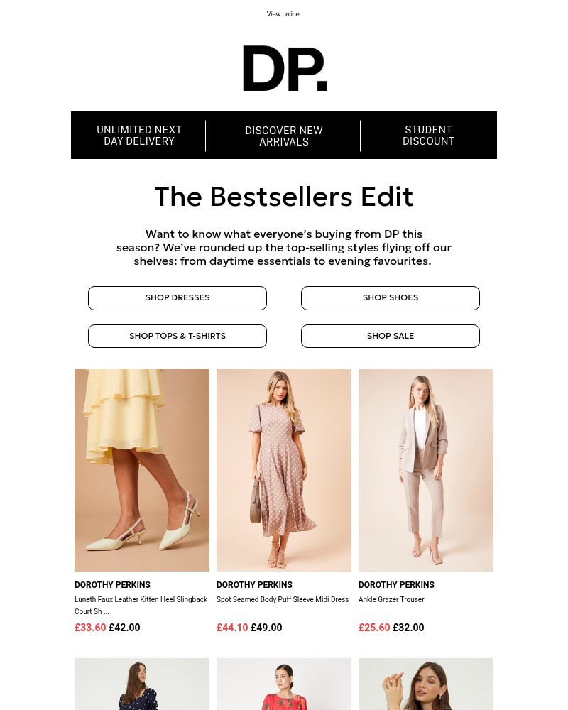Screenshot of email sent to a Dorothy Perkins Newsletter subscriber