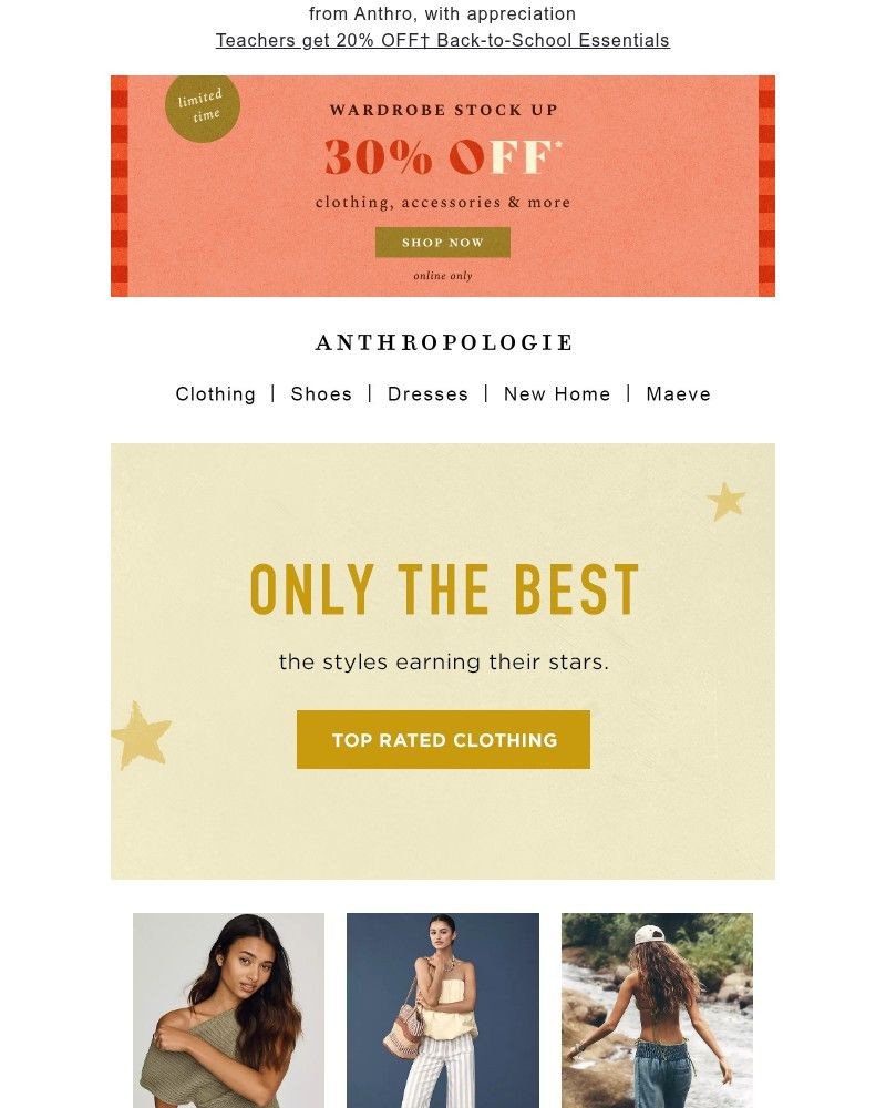 Screenshot of email sent to a Anthropologie Newsletter subscriber