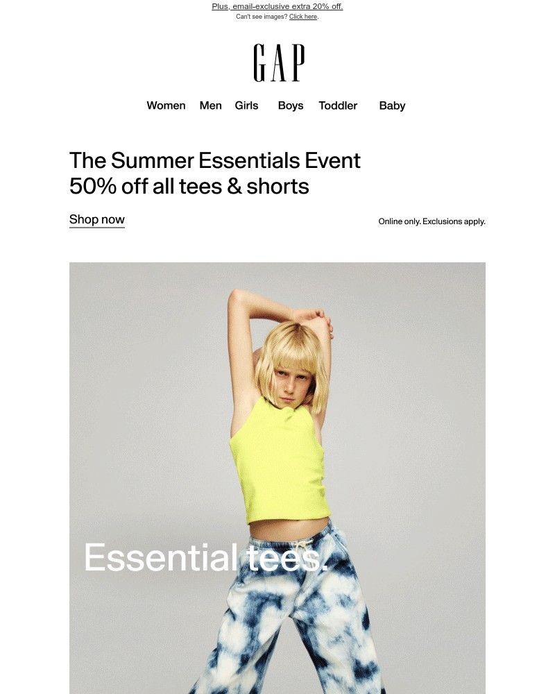 Screenshot of email with subject /media/emails/the-summer-essentials-event-50-off-all-tees-shorts-f604b3-cropped-b7caaf76.jpg