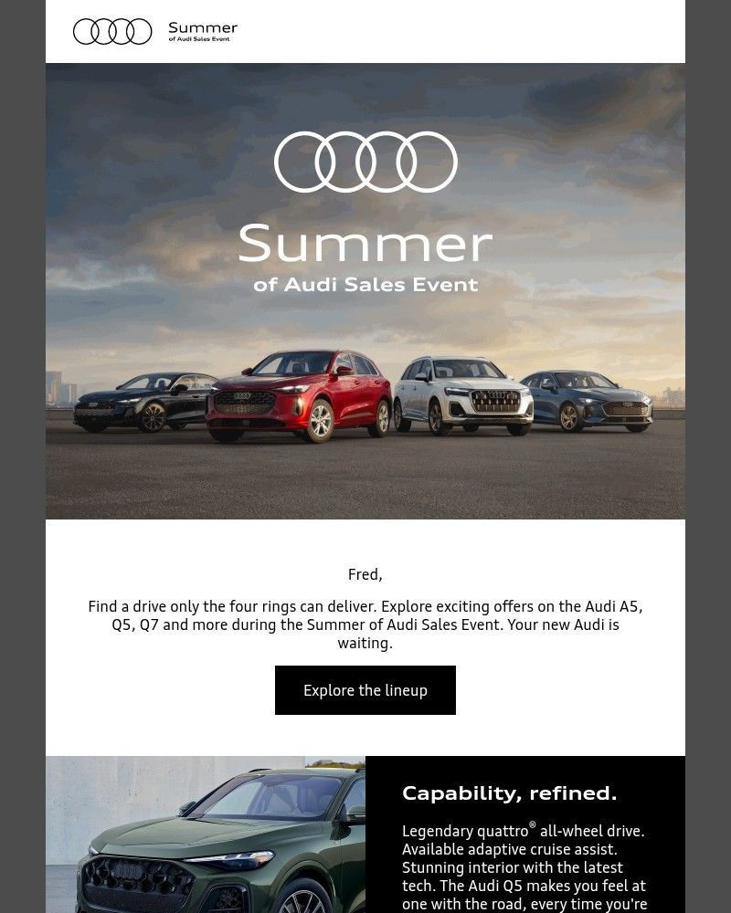 Screenshot of email sent to a Audi Newsletter subscriber