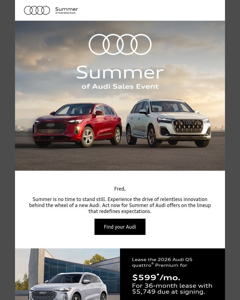 Screenshot of email sent to a Audi Newsletter subscriber
