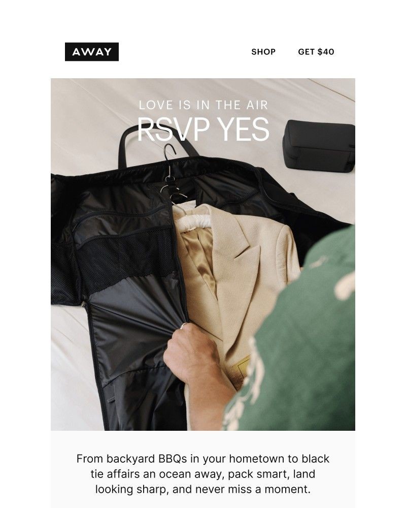 Screenshot of email sent to a Away Newsletter subscriber