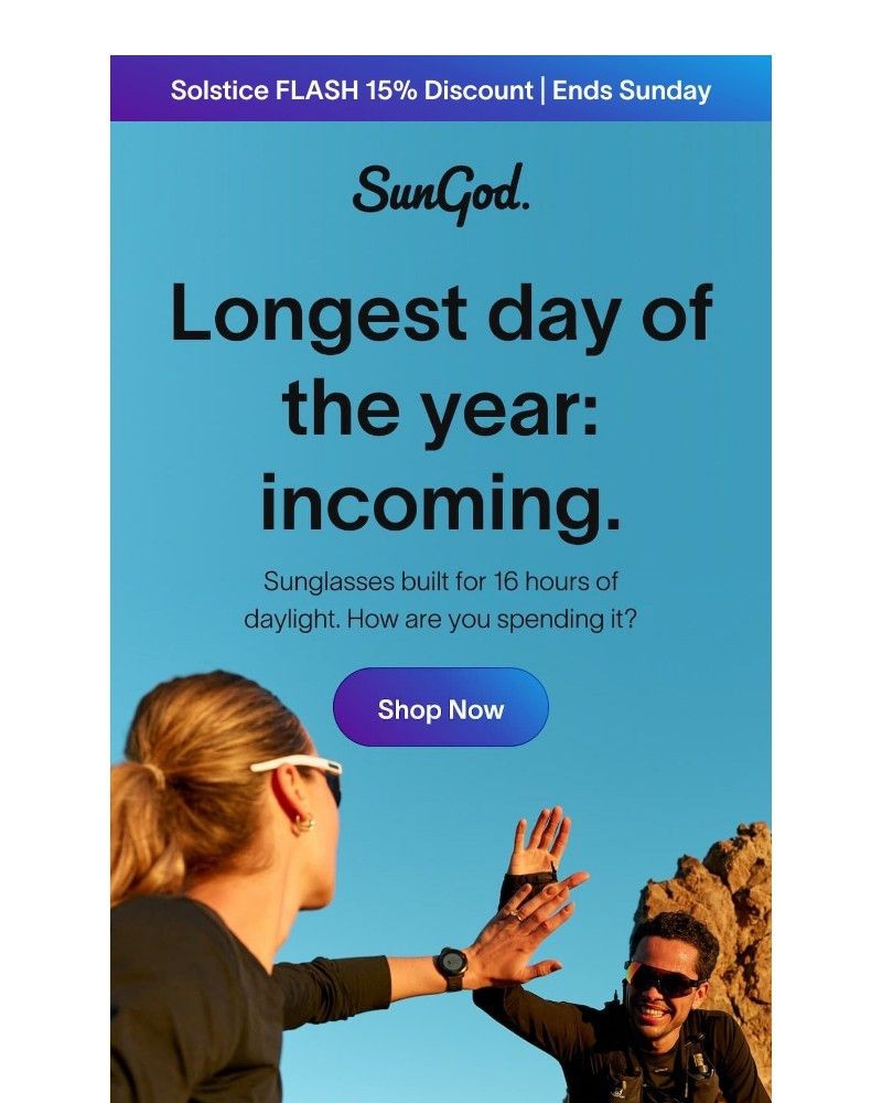 Screenshot of email sent to a SunGod Newsletter subscriber