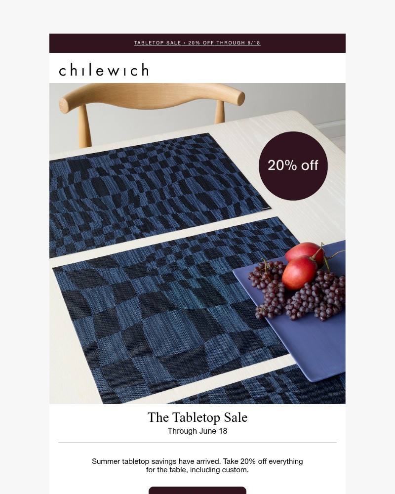 Screenshot of email sent to a Chilewich Newsletter subscriber