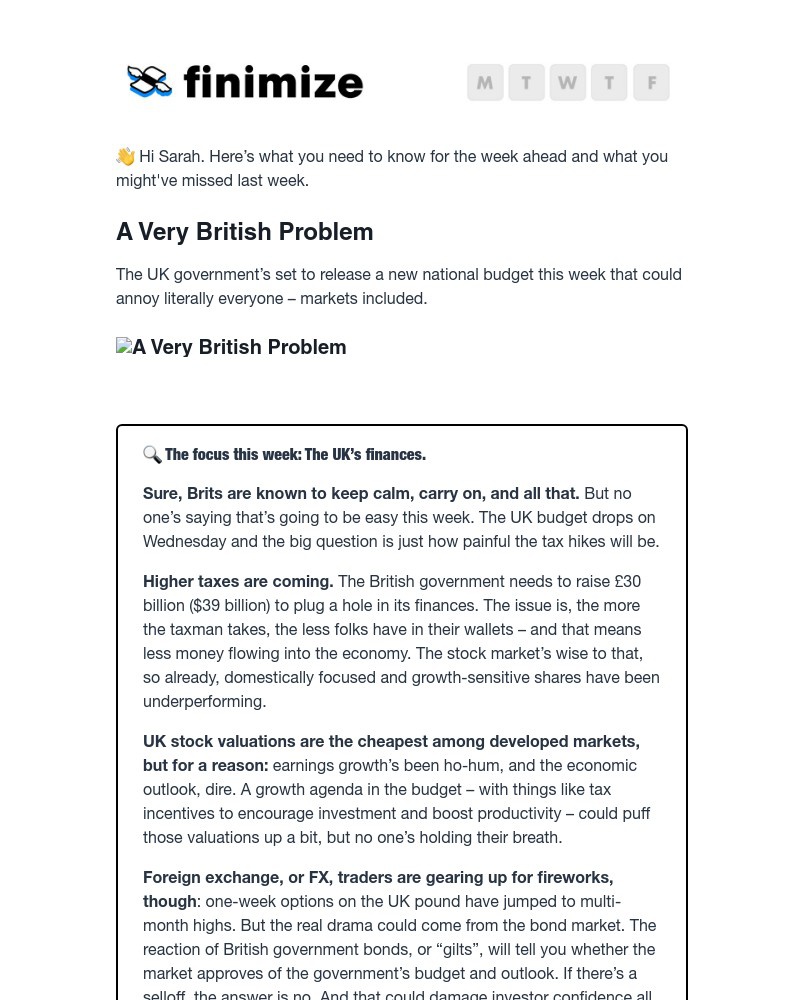 Screenshot of email sent to a Finimize Registered user