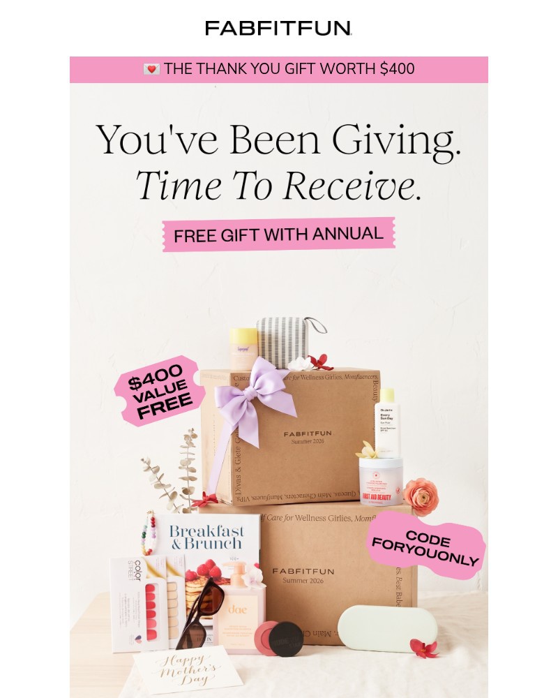Screenshot of email sent to a FabFitFun Newsletter subscriber