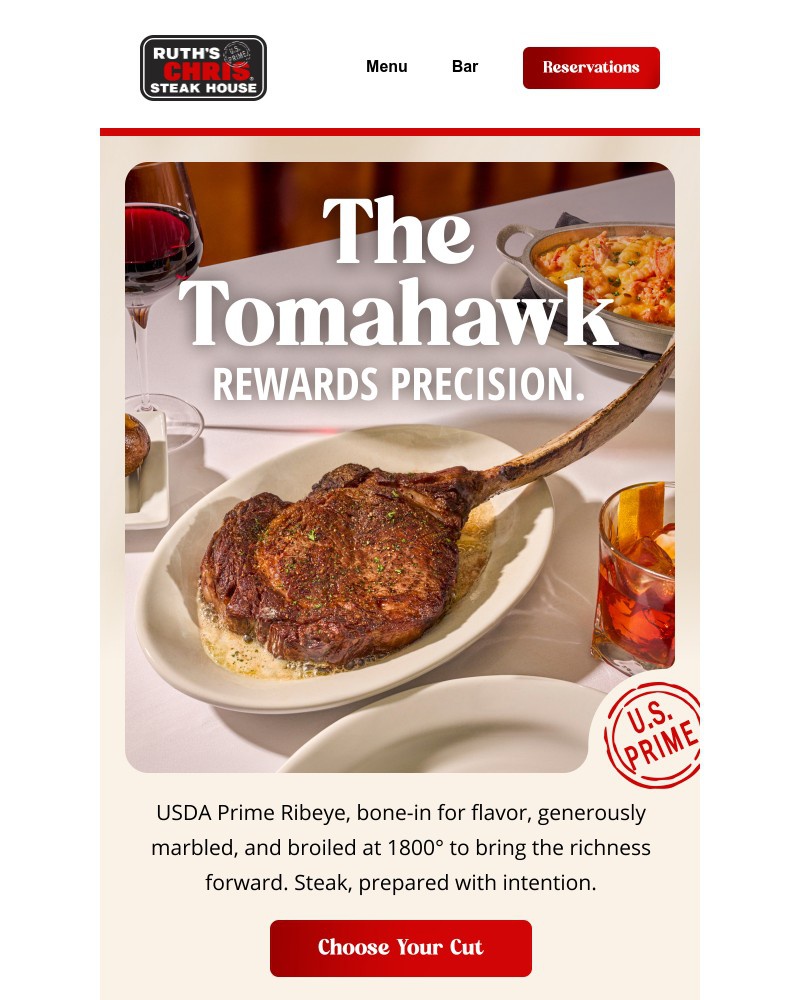 Screenshot of email sent to a Ruth’s Chris Newsletter subscriber