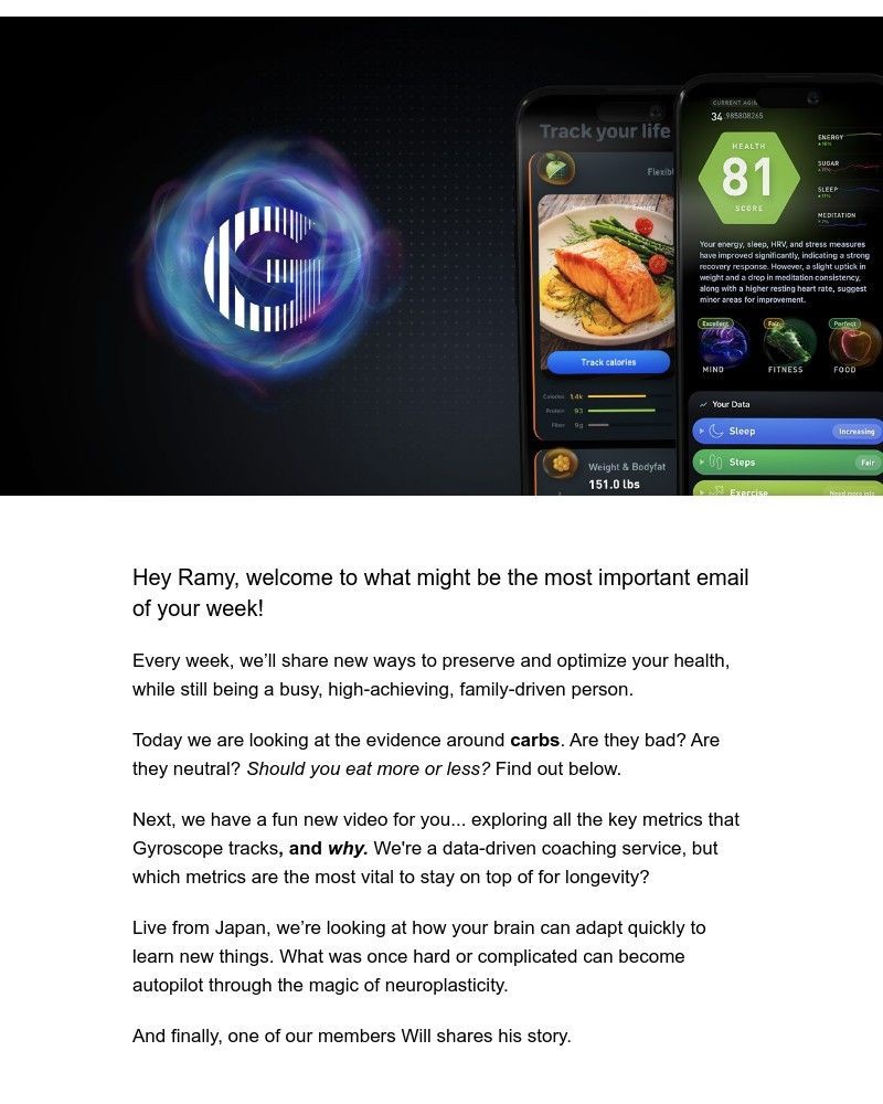Screenshot of email sent to a Gyroscope Registered user