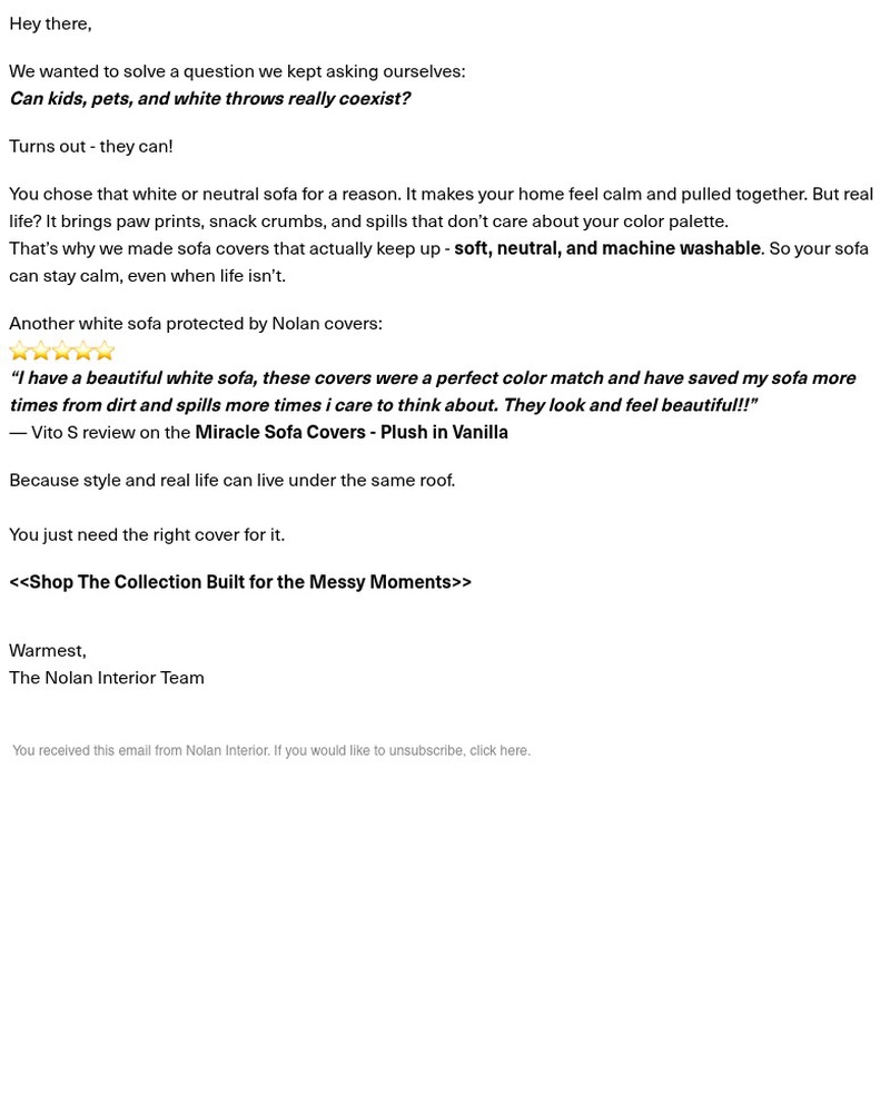 Screenshot of email sent to a Nolan Interior Newsletter subscriber