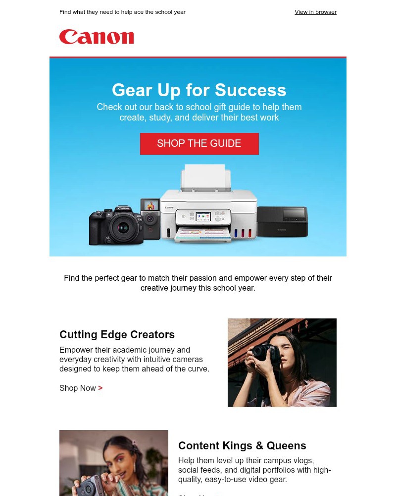 Screenshot of email sent to a Canon Newsletter subscriber