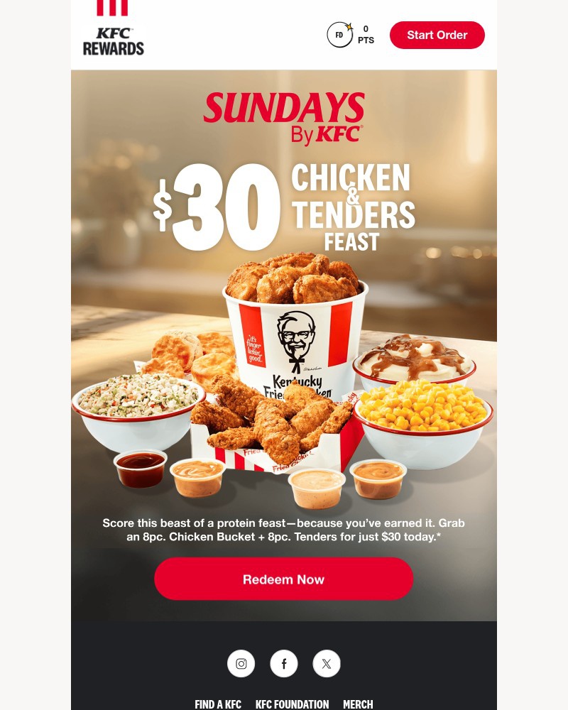 Screenshot of email sent to a Kentucky Fried Chicken Registered user
