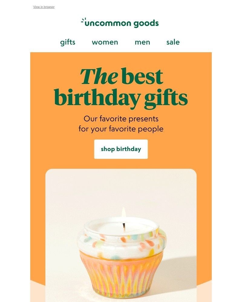 Screenshot of email sent to a UncommonGoods Newsletter subscriber