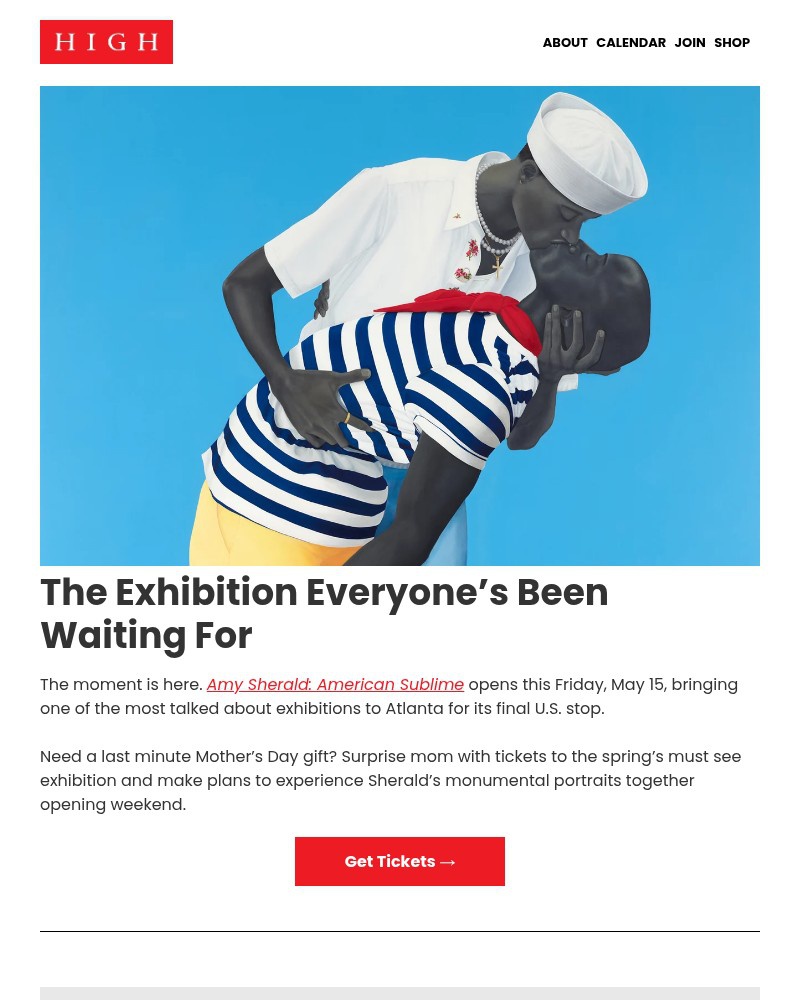 Screenshot of email sent to a High Museum of Art Newsletter subscriber