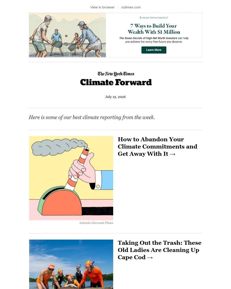 Screenshot of email sent to a The New York Times Customer