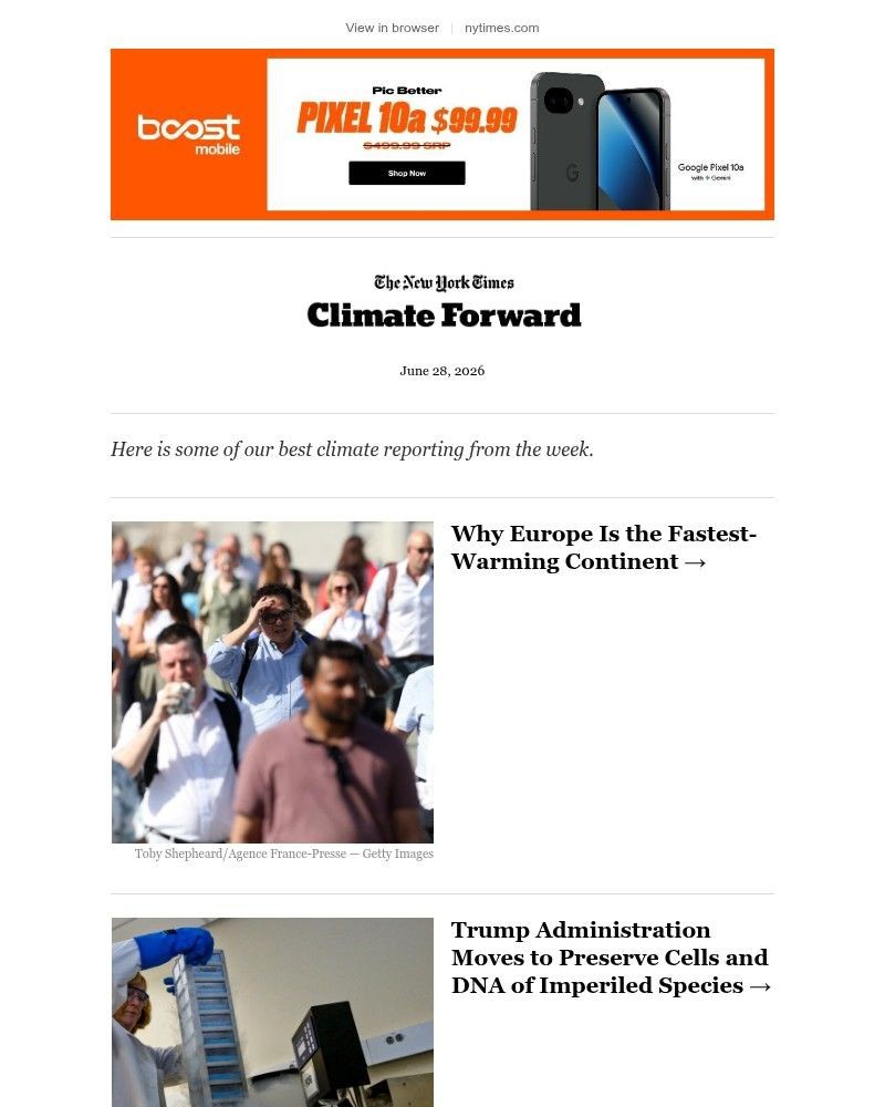 Screenshot of email sent to a The New York Times Customer