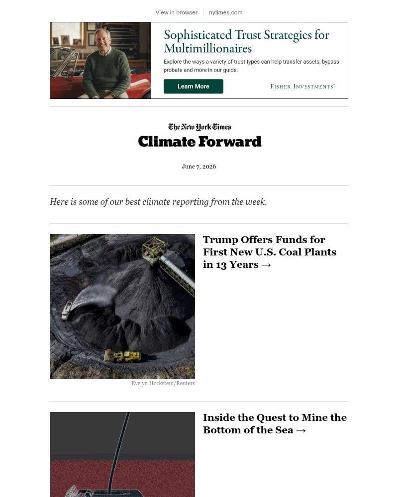 Screenshot of email sent to a The New York Times Customer