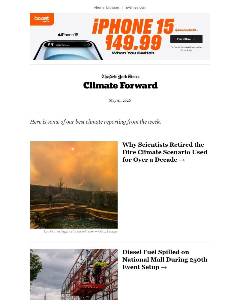 Screenshot of email sent to a The New York Times Customer
