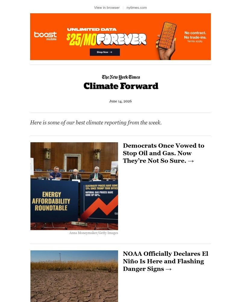 Screenshot of email sent to a The New York Times Customer