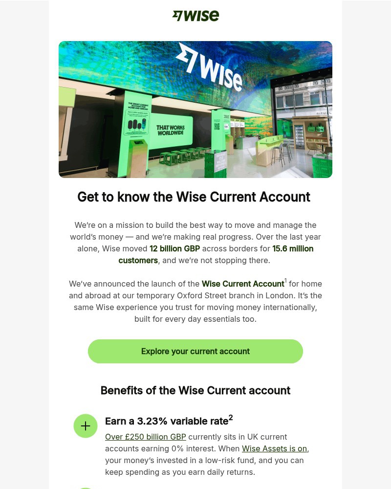 Screenshot of email sent to a Wise Registered user