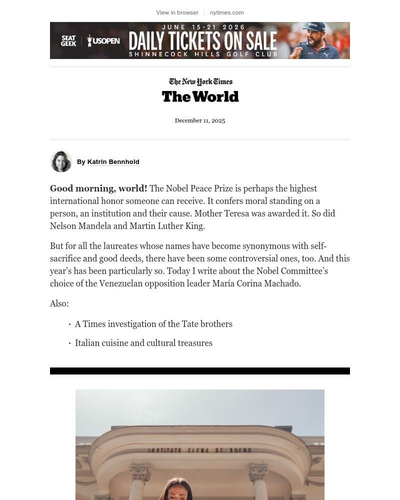 Screenshot of email sent to a The New York Times Customer