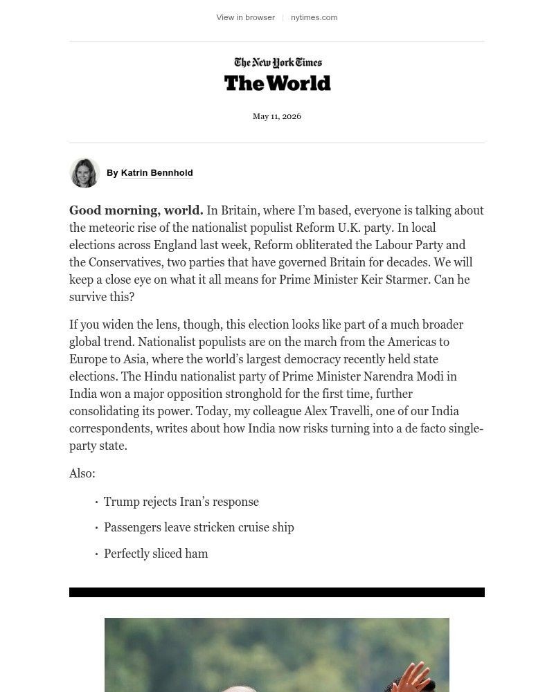 Screenshot of email sent to a The New York Times Customer